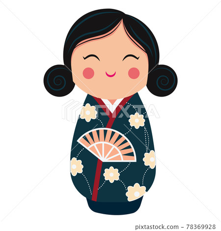 Cute japanese kokeshi doll character. Cartoon vector illustration 78369928