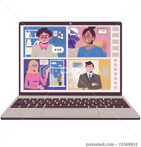 Online communication with friends and colleagues. Remote video conferencing. Screenshot of a laptop screen. Vector illustration. 78369932