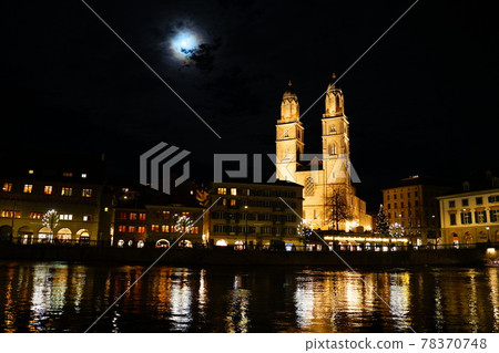 Moonlit night European cathedral 78370748