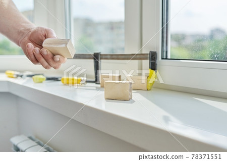 Artificial stone window sill, installation, technological process. Artificial stone window sill, installation, technological process. 78371551