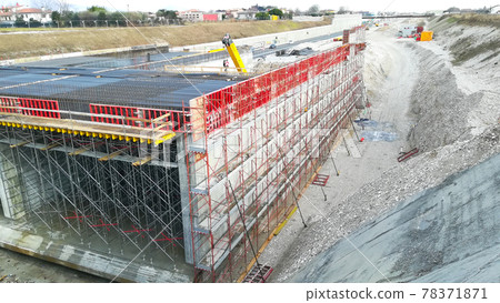 Highway construction site view. Civil engineering Highway construction site view. Civil engineering 78371871