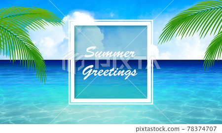 A resort area with a marine blue sea, summer image background material 78374707