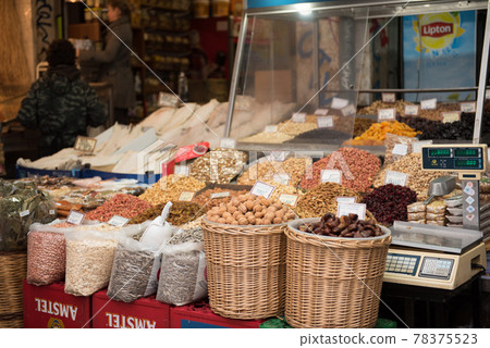 Nuts in the central market near Omonia Square in Athens, Europe and Greece 78375523