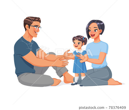 Happy family sitting on the floor. Cartoon vector illustration. 78376409