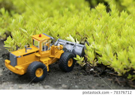 Wheel loader of a miniature car that destroys a colony of Sedum sarmentum Wheel loader of a miniature car that destroys a colony of Sedum sarmentum 78376712