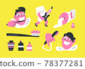 vector illustration healthy lifestyle, young man takes a shower, oral care 78377281