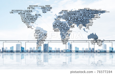 Concept of global communication and networking with world map over cityscape Concept of global communication and networking with world map over cityscape 78377284