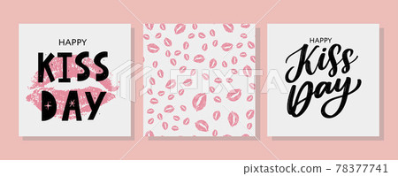 Kiss me greeting card, poster with pink hand drawn watercolor lips. Vector background with ink hand lettering. 78377741