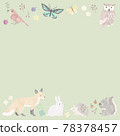Frame of watercolor forest animals (green back square) 78378457