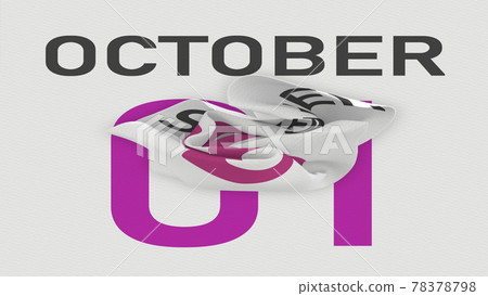 October 1 date behind crumpled paper page of a calendar, 3d rendering October 1 date behind crumpled paper page of a calendar, 3d rendering 78378798