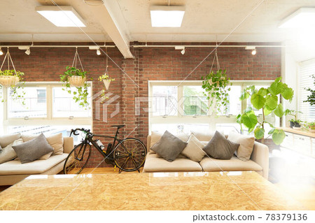 Interior view of the living room decorated with green Interior view of the living room decorated with green 78379136