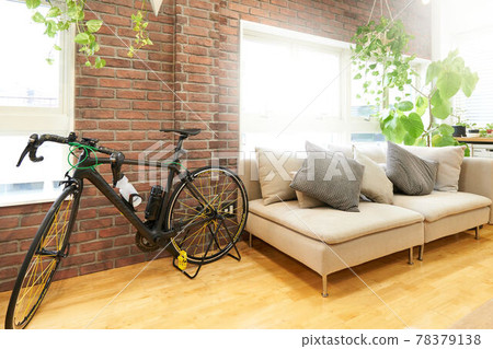 Interior view of the living room decorated with green 78379138