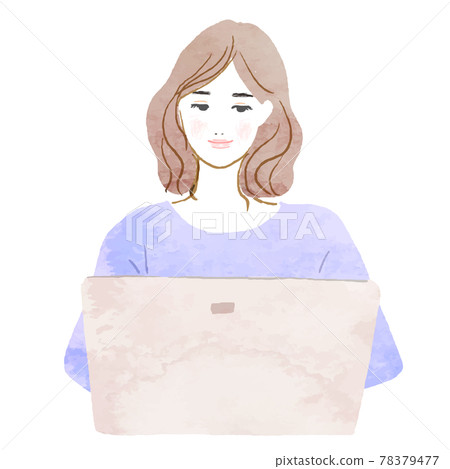 筆記本電腦和女性水彩 筆記本電腦和女性水彩 78379477