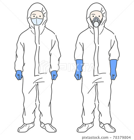 [Medium equipment] Illustration of a worker wearing protective clothing-gas mask, shoe cover, gloves 78379804
