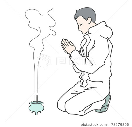 Male staff in a special cleaning industry who burns incense 78379806