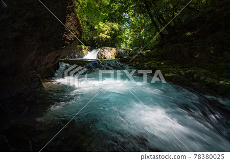 Beautiful scenery of Kikuchi Gorge when it was fresh green Beautiful scenery of Kikuchi Gorge when it was fresh green 78380025