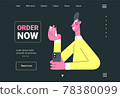 vector illustration young man holding a plastic card, order now 78380099