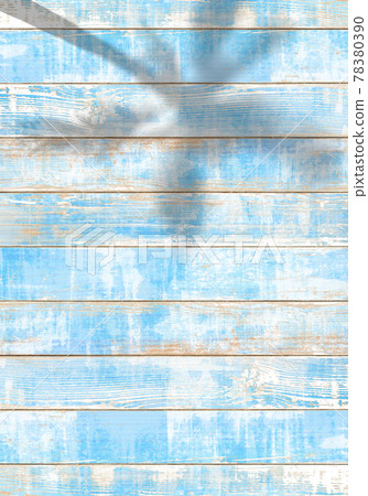 Blue wooden deck and shade of palm trees, summer image 78380390