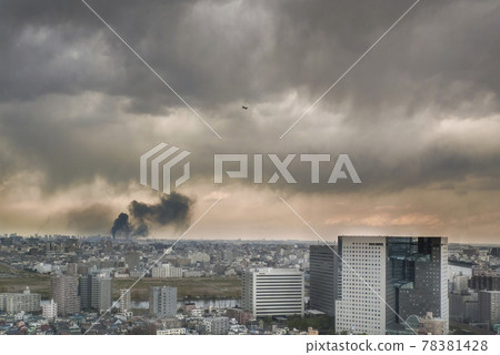 311 A distant view of the city center where black smoke rises on the day of the Great East Japan Earthquake Tokyo on Mar.11 2011 311 A distant view of the city center where black smoke rises on the day of the Great East Japan Earthquake Tokyo on Mar.11 2011 78381428