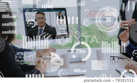 Creative visual of business people in a corporate staff meeting on video call Creative visual of business people in a corporate staff meeting on video call 78381531