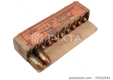 Pistol ball caliber .45 M1911 box with cartridges Pistol ball caliber .45 M1911 box with cartridges 78382642