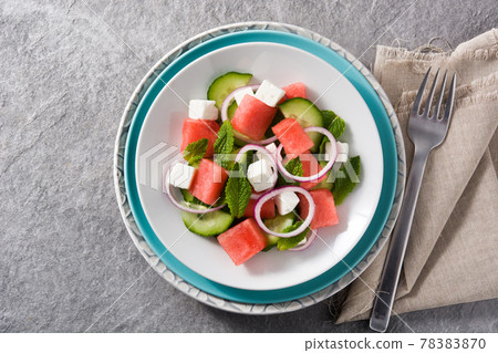 Watermelon salad with feta cheese Watermelon salad with feta cheese 78383870