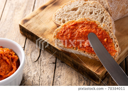Sliced toast bread with sobrasada Sliced toast bread with sobrasada 78384011