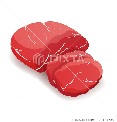Piece of fresh raw horse meat sliced isolated on white background, vector. 78384730