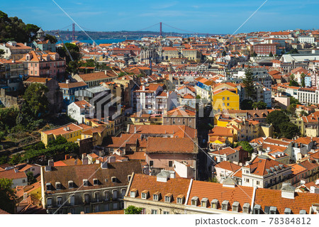 25th of April Bridge and lisbon skyline, the capital city of portugal 78384812