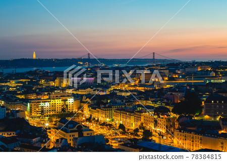 Lisbon at night, the capital of Portugal by river Tagus 78384815
