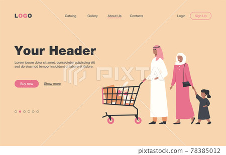 Muslim family buying food in supermarket 78385012