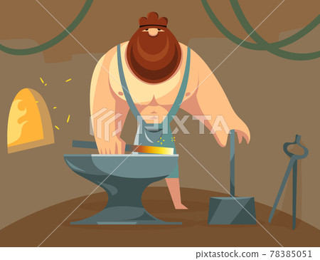 Greek god Hephaestus forging iron in his anvil Greek god Hephaestus forging iron in his anvil 78385051
