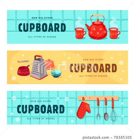 Creative banner designs with dishes for cupboard Creative banner designs with dishes for cupboard 78385105