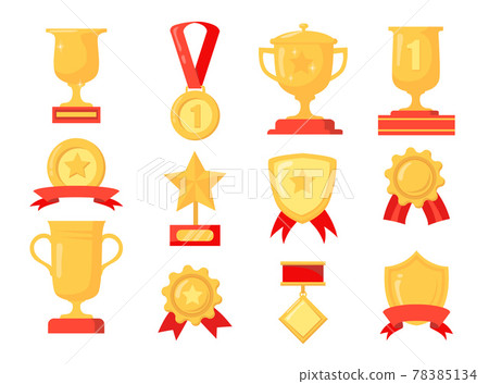 Cartoon set of different golden awards for winner-插圖素材 [78385134] - PIXTA圖庫