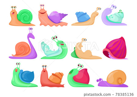 Cartoon set of colorful snail characters vector illustration 78385136