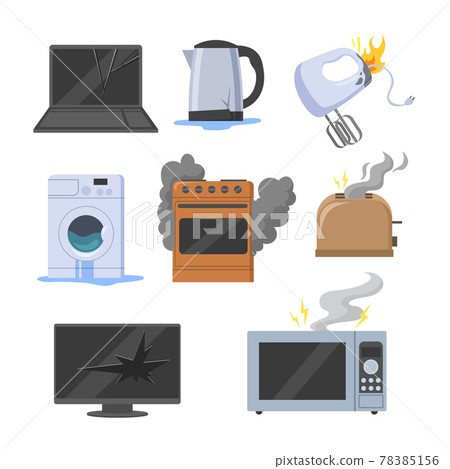 Broken electrical appliances vector illustrations set 78385156
