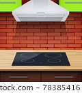 Modern kitchen with Induction hobs and hood 78385416