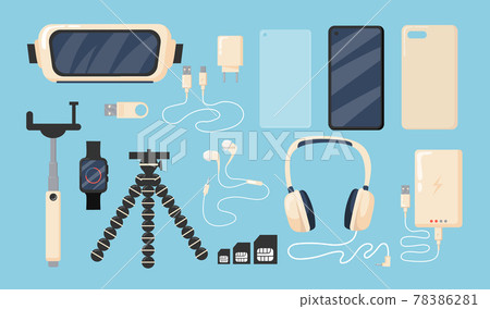 Set of graphic phone accessories flat vector illustration 78386281