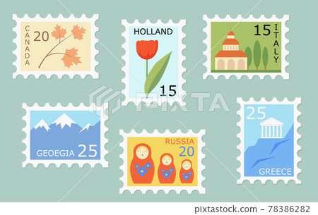 Set of creative post stamps 78386282