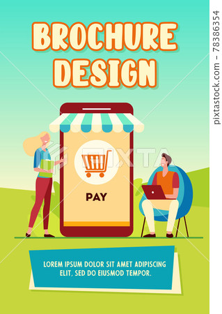 Joyful tiny customers paying in online store 78386354