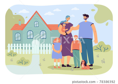 Happy family standing in front of new house - Stock Illustration ...