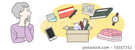 一位擔心組織自己的生活和處理不需要的物品的高級女性的圖像插圖 78387352