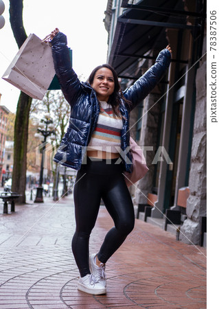 Tourists and Mexican women enjoying shopping in downtown Canada 78387506