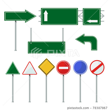 Road direction signs on poles set - Stock Illustration [78387867] - PIXTA