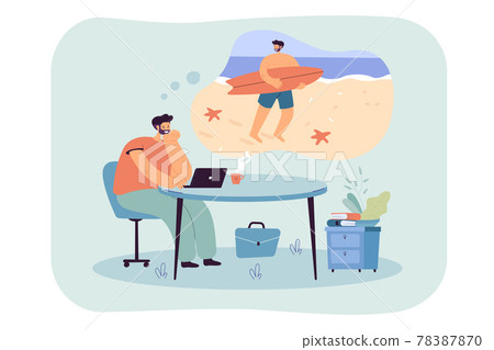 Relaxed business man dreaming of holidays in tropical island 78387870