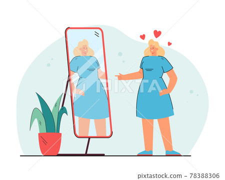 Cheerful young lady looking at mirror and winking 78388306