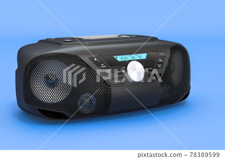 Modern CD Boombox with AM-FM Stereo Radio on blue backdrop, 3D rendering 78389599