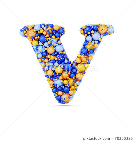 V letter with colored shiny balls V letter with colored shiny balls 78390386