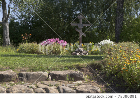Worship cross on the burial place of the nuns Voskresensky Goritsky Monastery in the Vologda region, Russia Worship cross on the burial place of the nuns Voskresensky Goritsky Monastery in the Vologda region, Russia 78390891