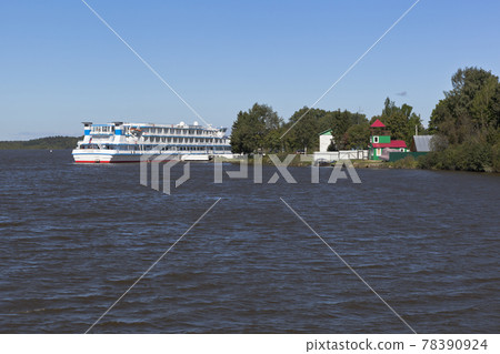 River cruise ship "Alexander Green" at the pier in village Goritsy in Vologda Region 78390924